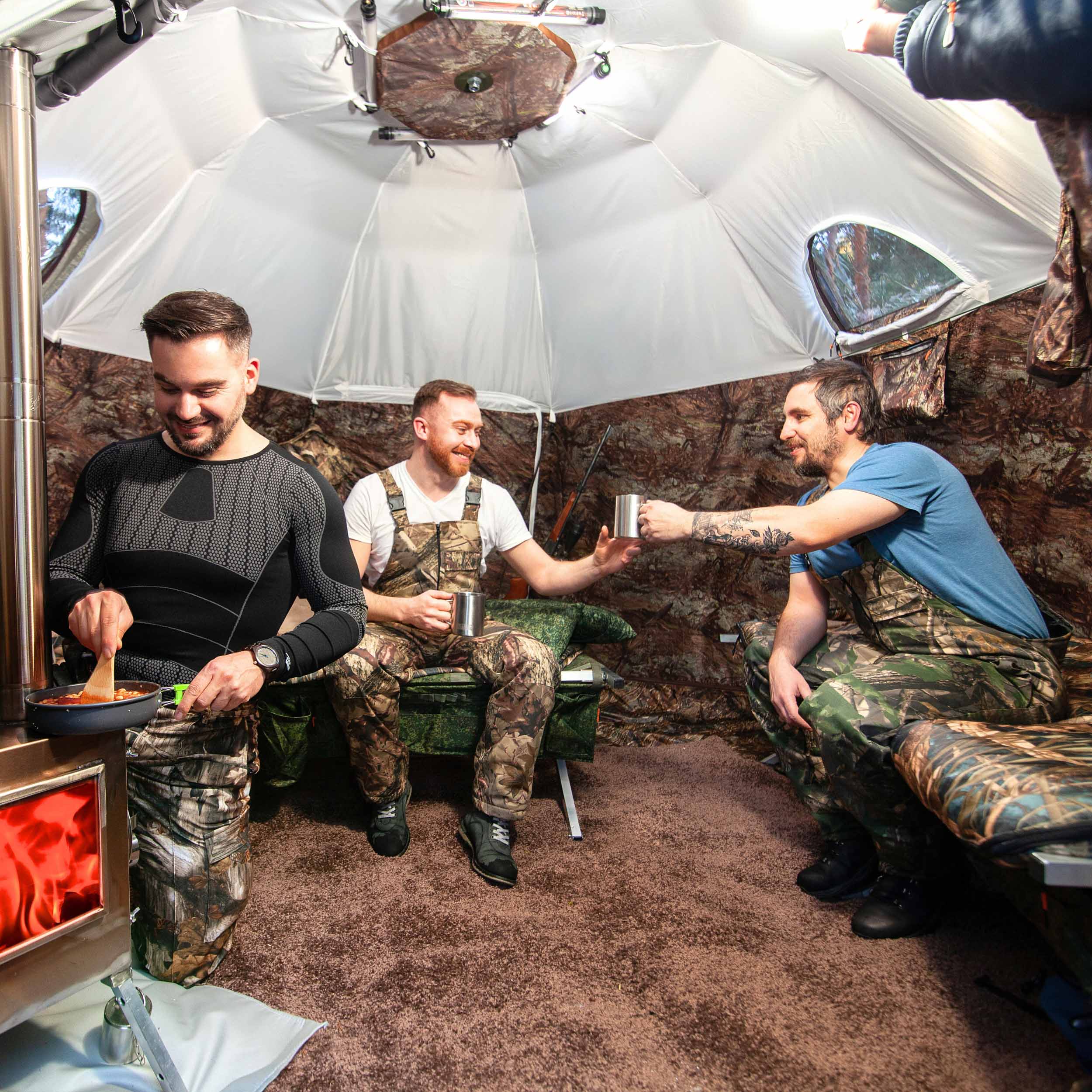 RBM All-Seasons tent UP-5 for 2-6 person + Wood Stove Caminus M + Three-Layer Floor | Backcountry Sportsman