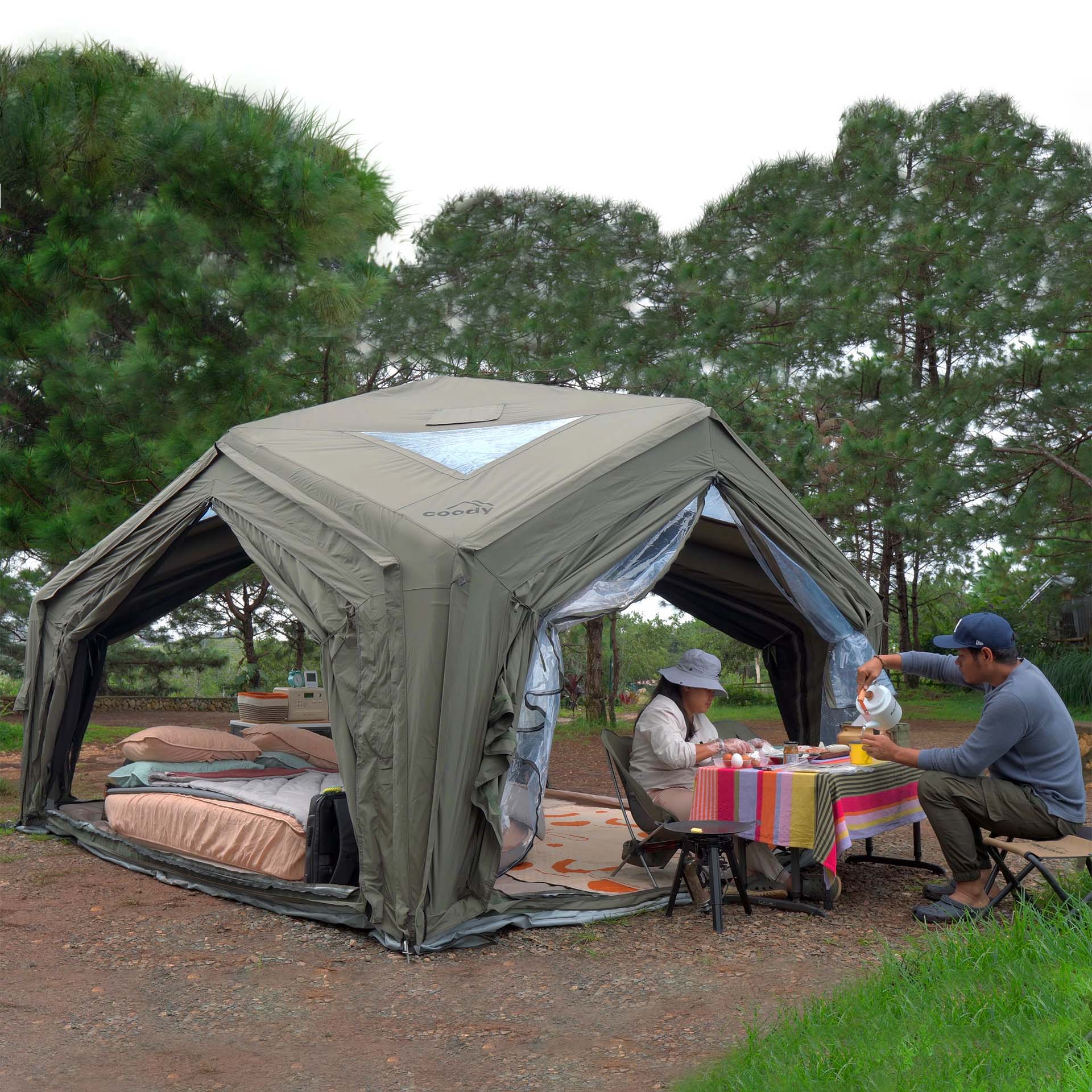 Coody Hub Forest Green (2-6 person) + Ground Sheet PVC + Carpet Coody Hub + Electric Pump
