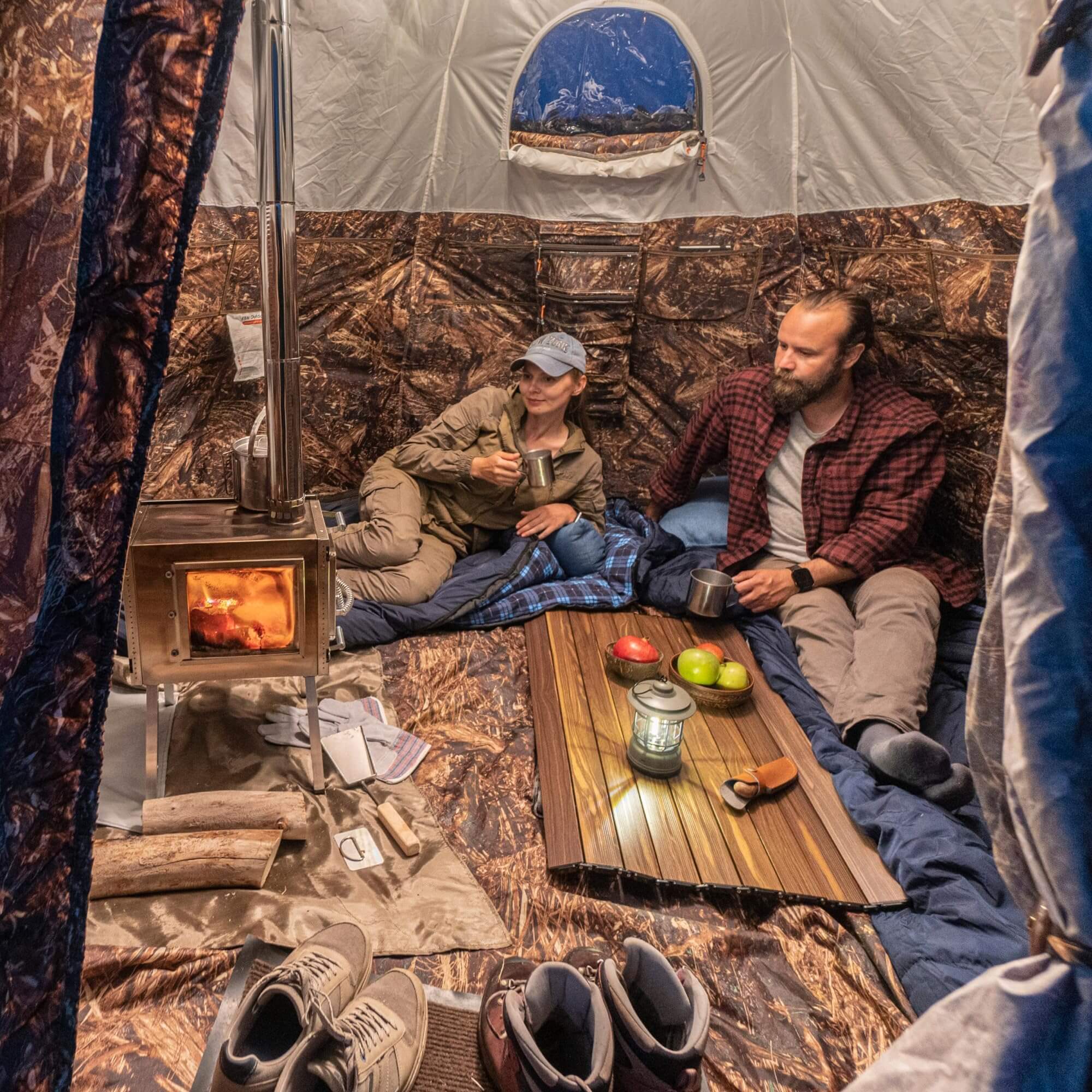 RBM All-Seasons tent UP-2 mini for 1-3 person + Wood Stove Caminus S + Three-Layer Floor | Backcountry Sportsman