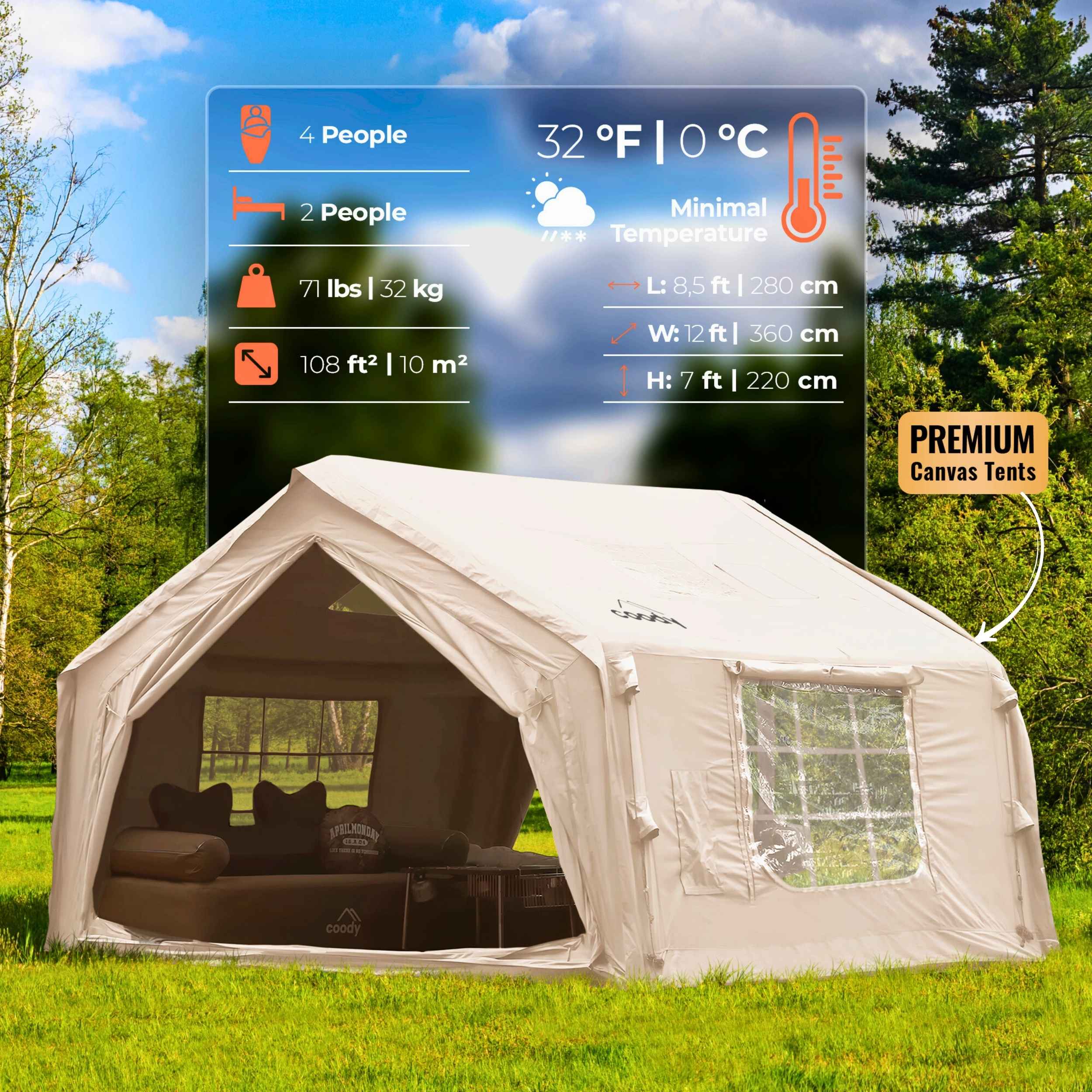 Coody 10.0 Beige+Ground Sheet PVC+Carpet+Electric Pump