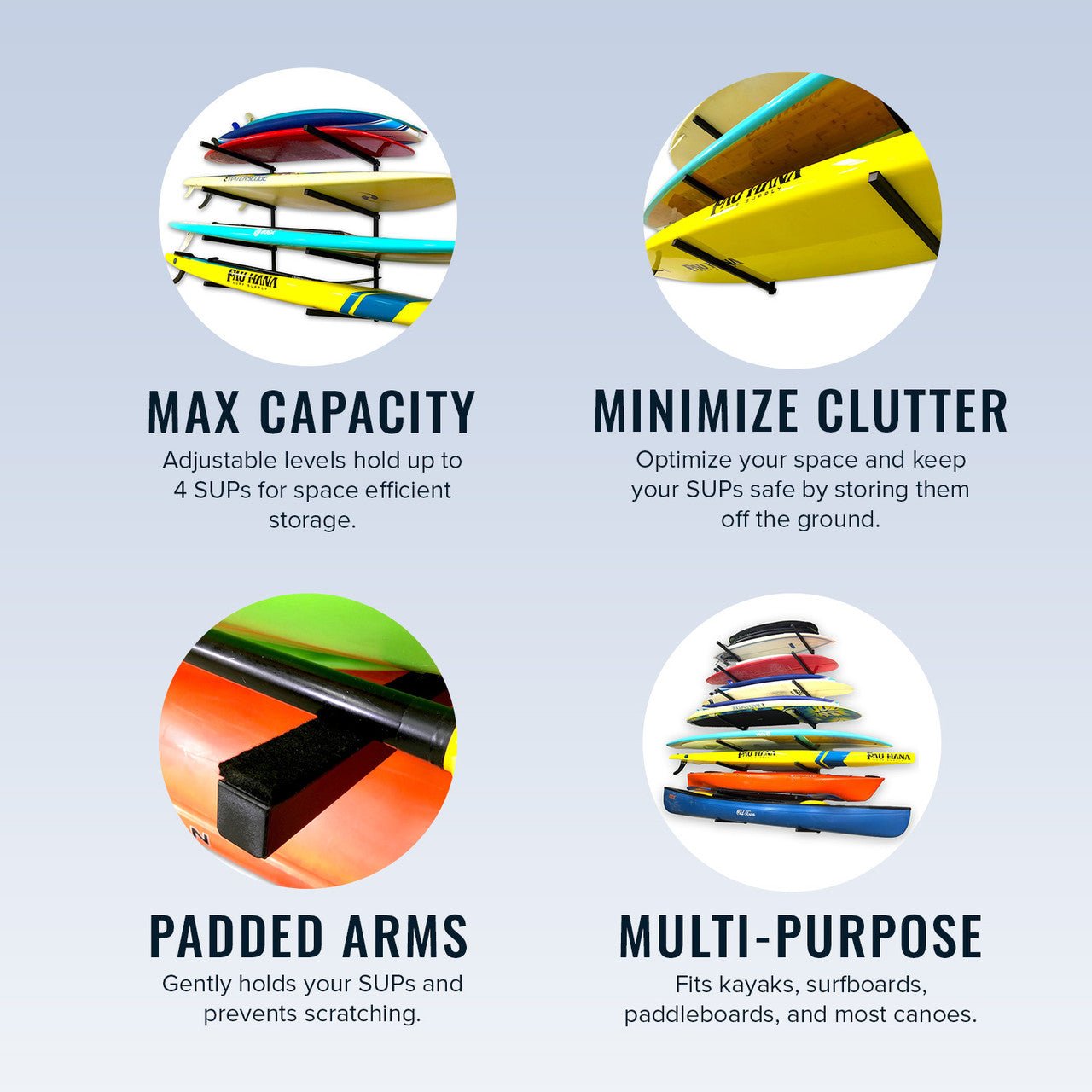 Kona SUP & Surfboard Storage | Indoor Adjustable Rack | 4 Level | Backcountry Sportsman
