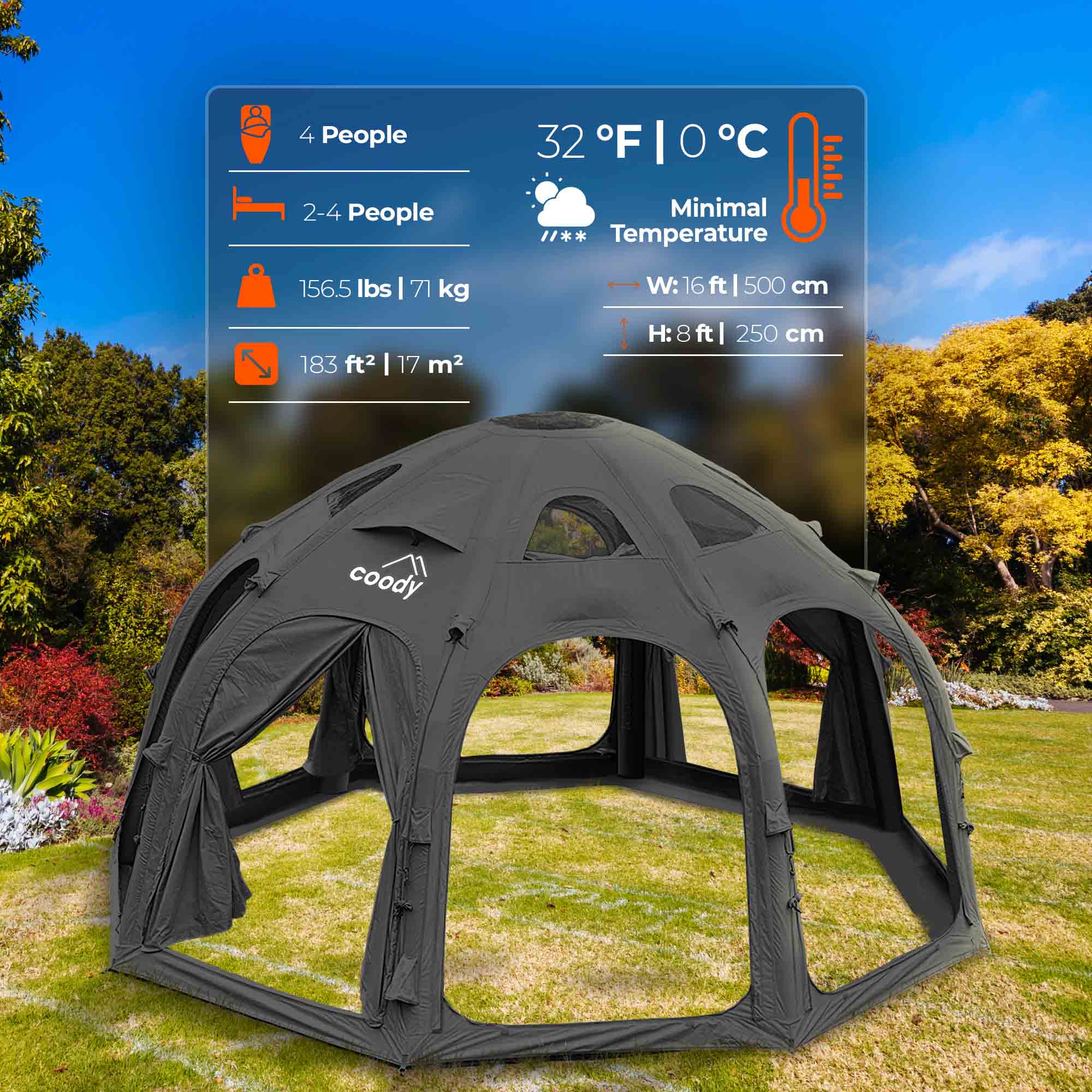Coody Aurora Dome | RBM Outdoors Inflatable tent Octopus Black for 2-4 person | Backcountry Sportsman