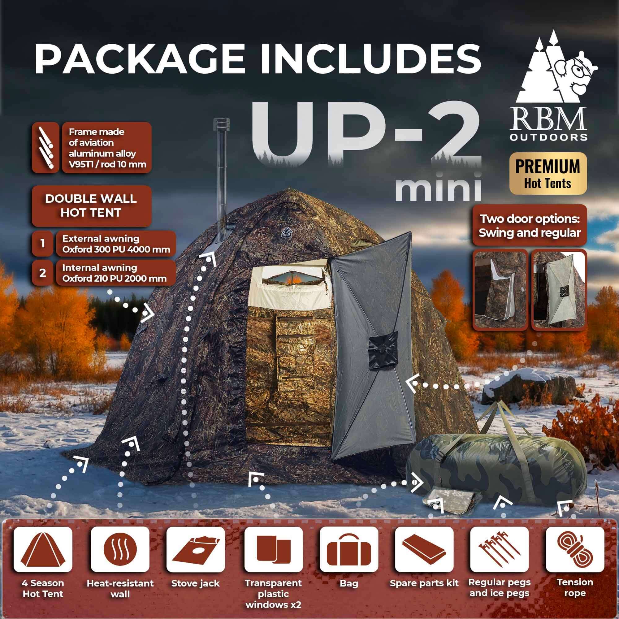 RBM All-Seasons tent UP-2 mini for 1-3 person + Wood Stove Caminus S + Three-Layer Floor | Backcountry Sportsman