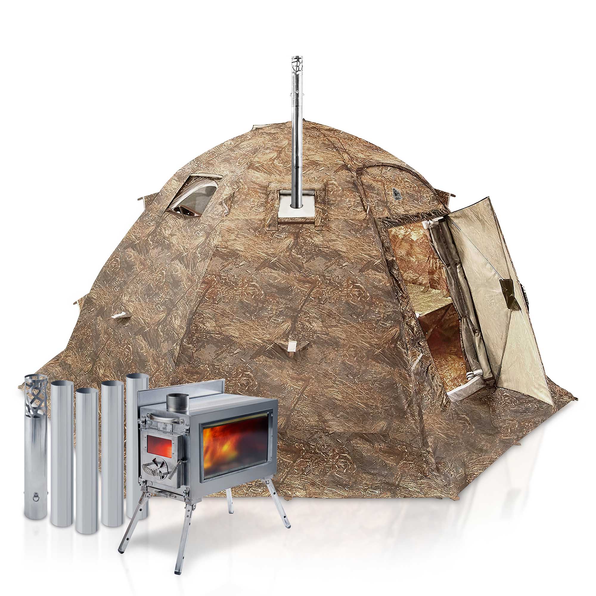 RBM All-Seasons tent UP-5 for 2-6 person + Wood Stove Caminus M | Backcountry Sportsman