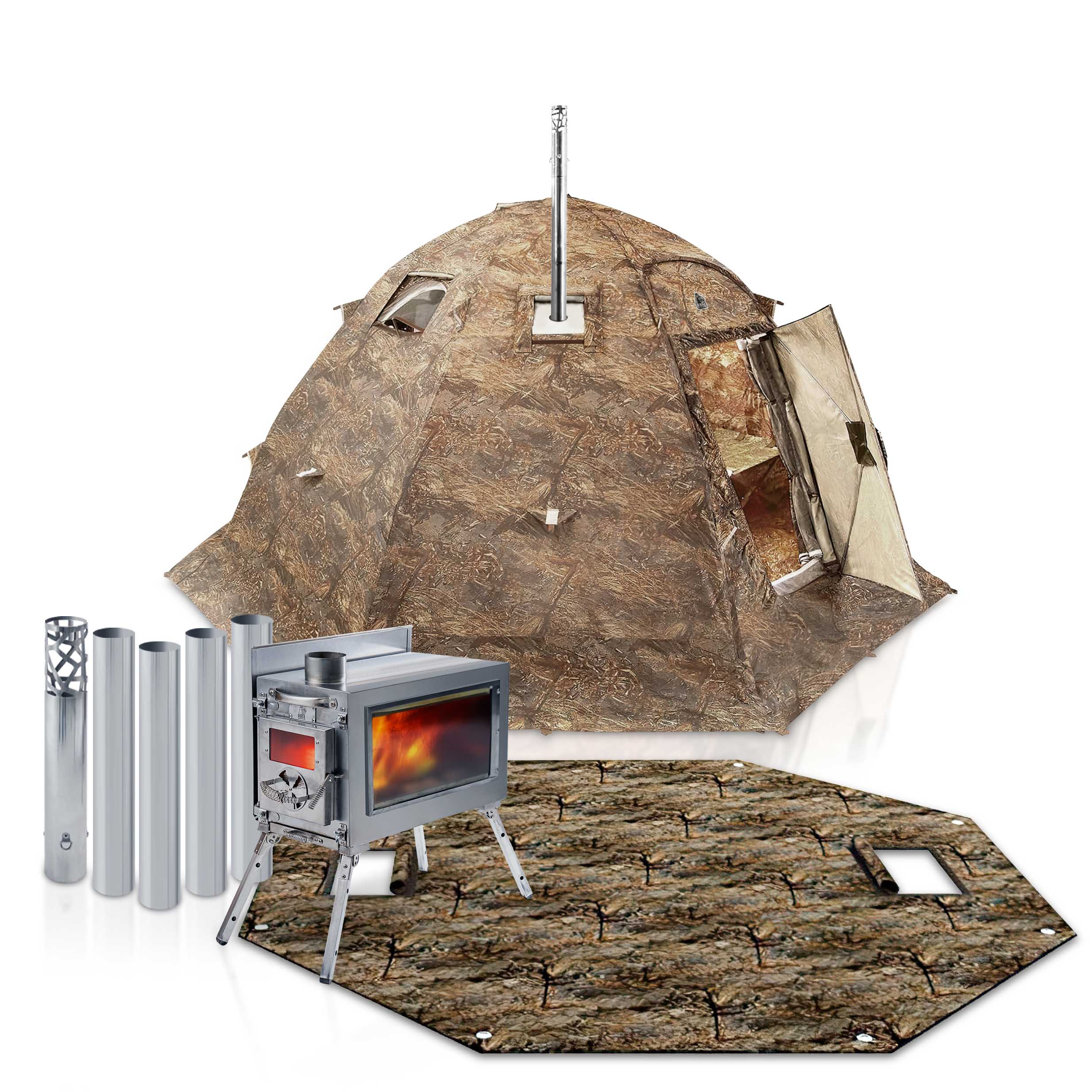 RBM All-Seasons tent UP-5 for 2-6 person + Wood Stove Caminus M + Three-Layer Floor | Backcountry Sportsman