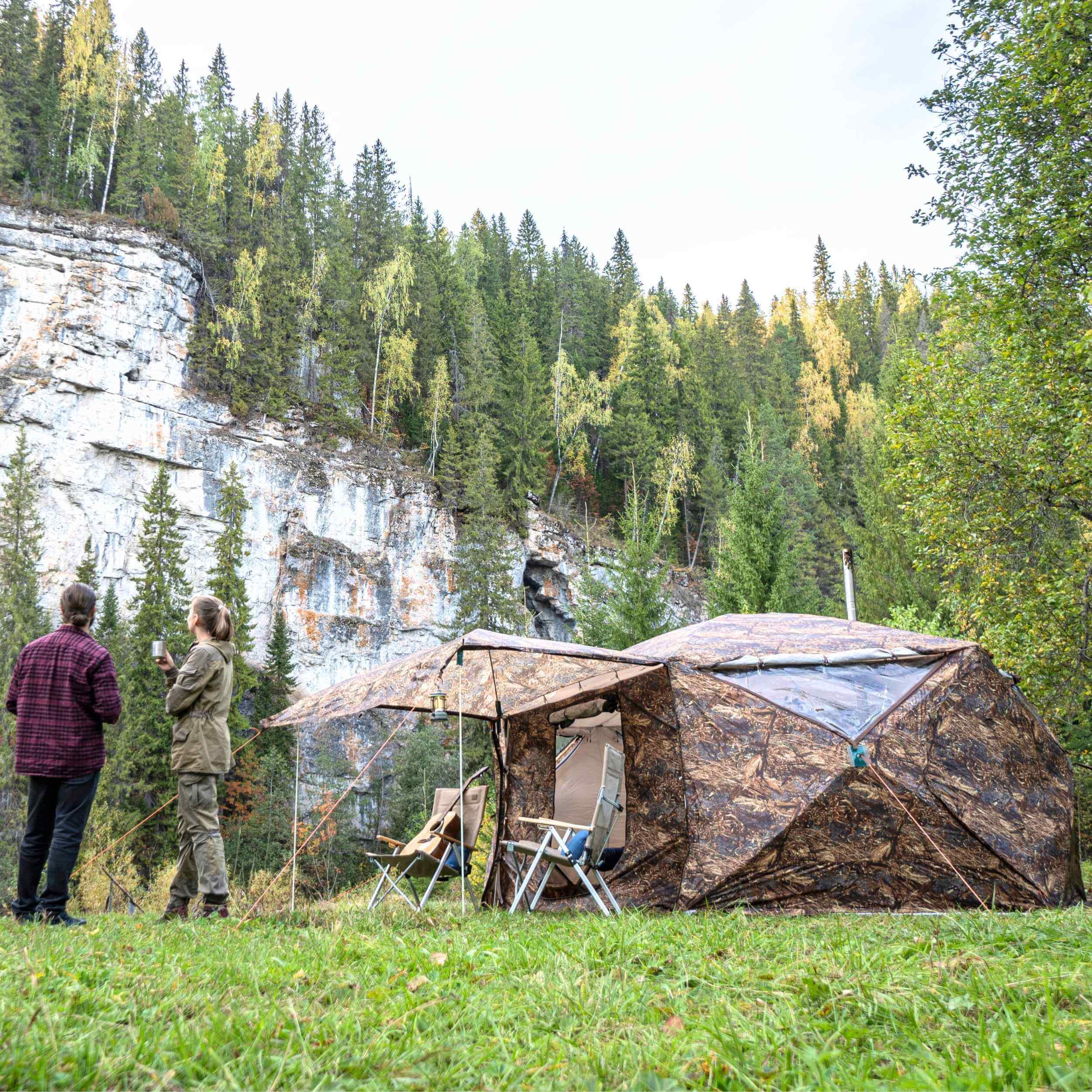 RBM All-Seasons tent Hexagon for 2-9 person + Wood Stove Caminus M + Three-Layer Floor | Backcountry Sportsman