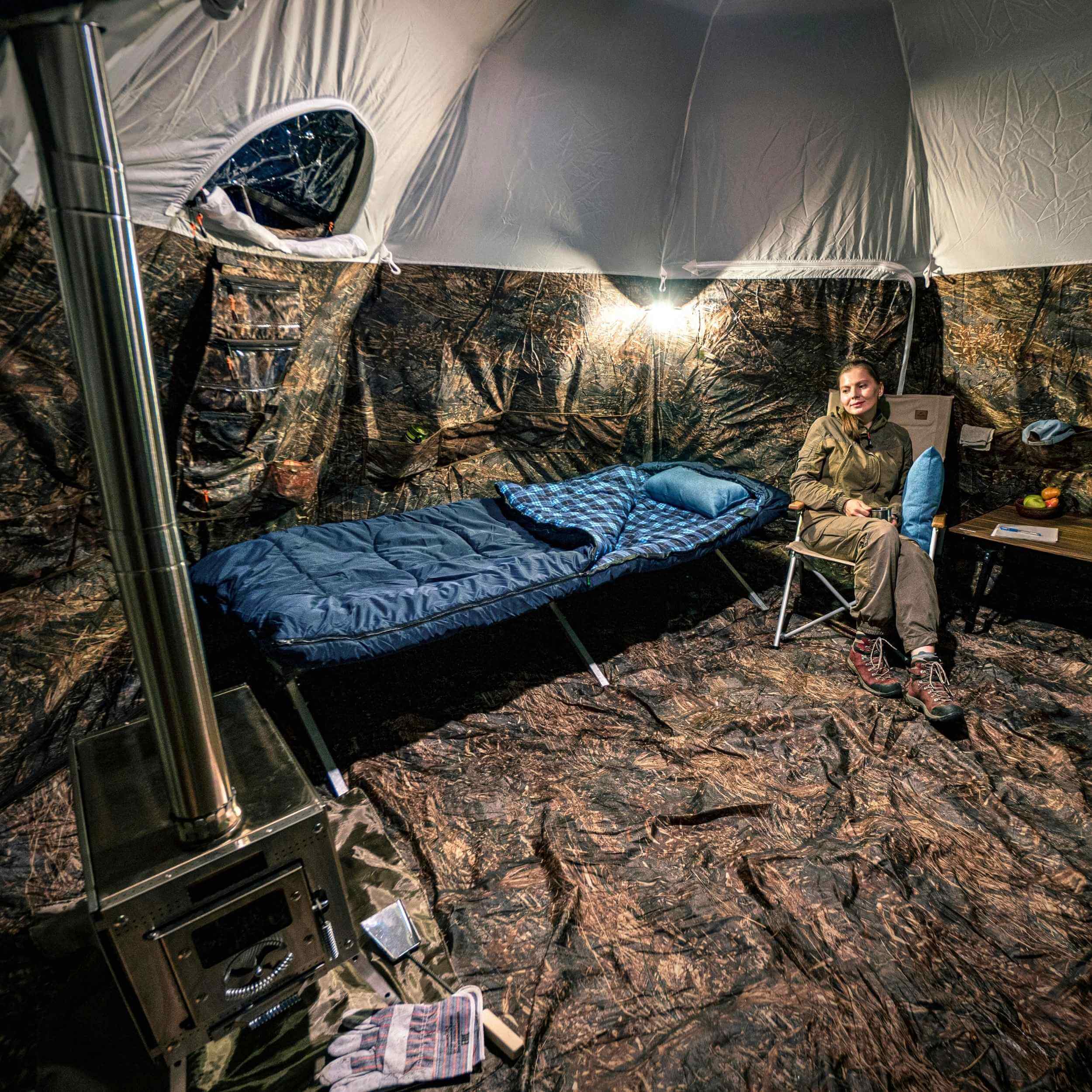 RBM All-Seasons tent UP-5 for 2-6 person + Wood Stove Caminus M + Three-Layer Floor | Backcountry Sportsman