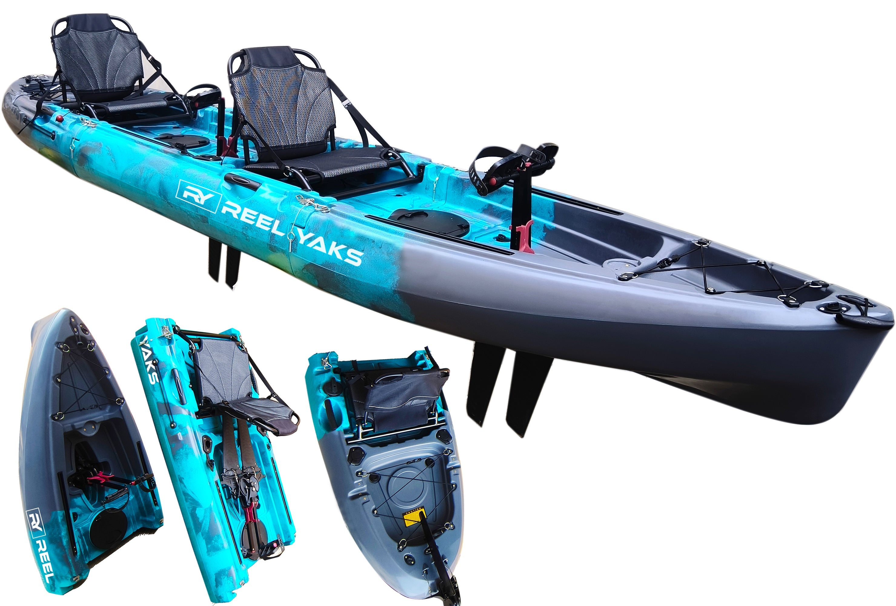 14ft Raptor Tandem or Solo Modular Raptor Fin or Prop Drive Pedal Fishing Kayak | 520lbs Capacity | 3 Piece