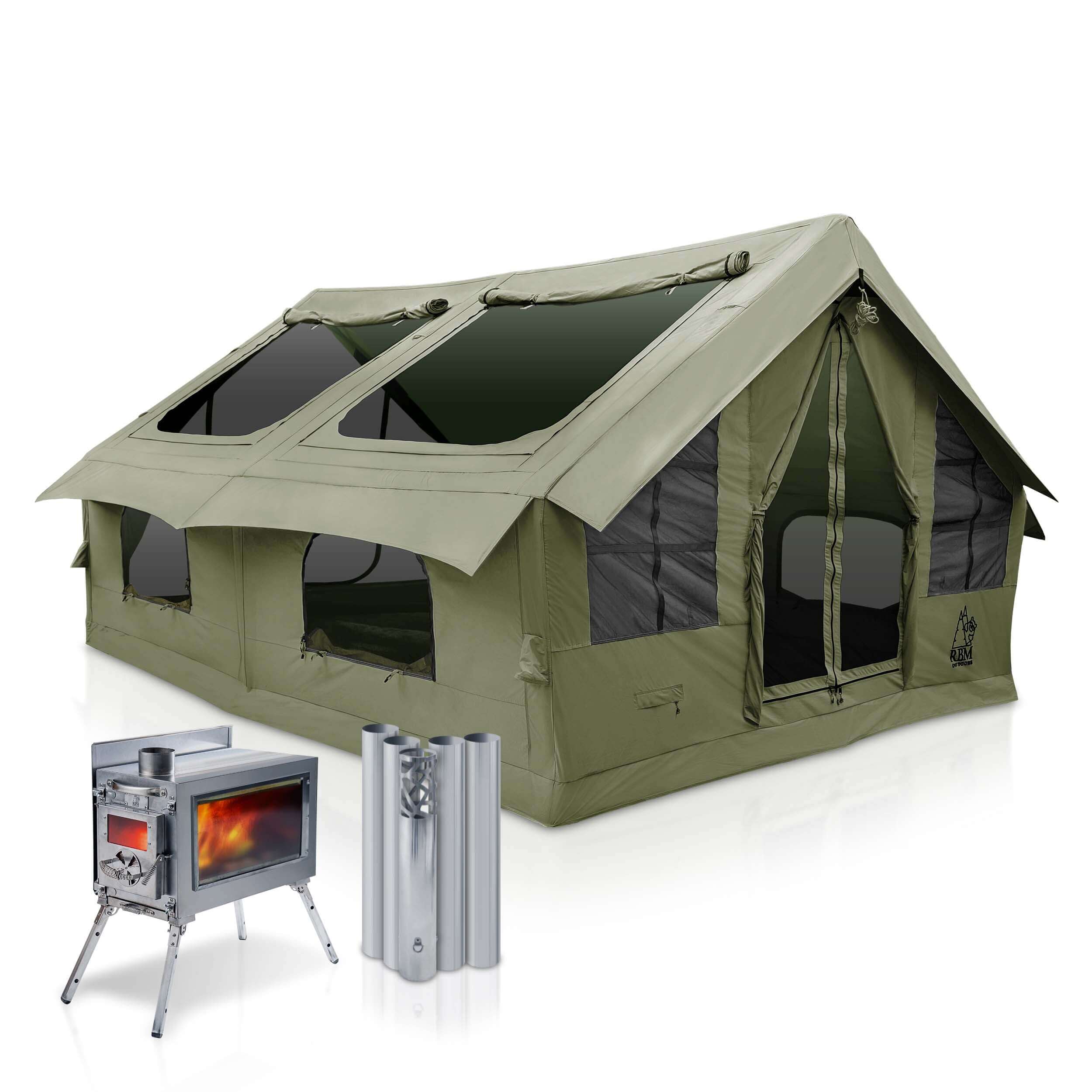 RBM Panda Large Forest Green + Stove Caminus M - Inflatable Tents for Camping with Stove | Backcountry Sportsman