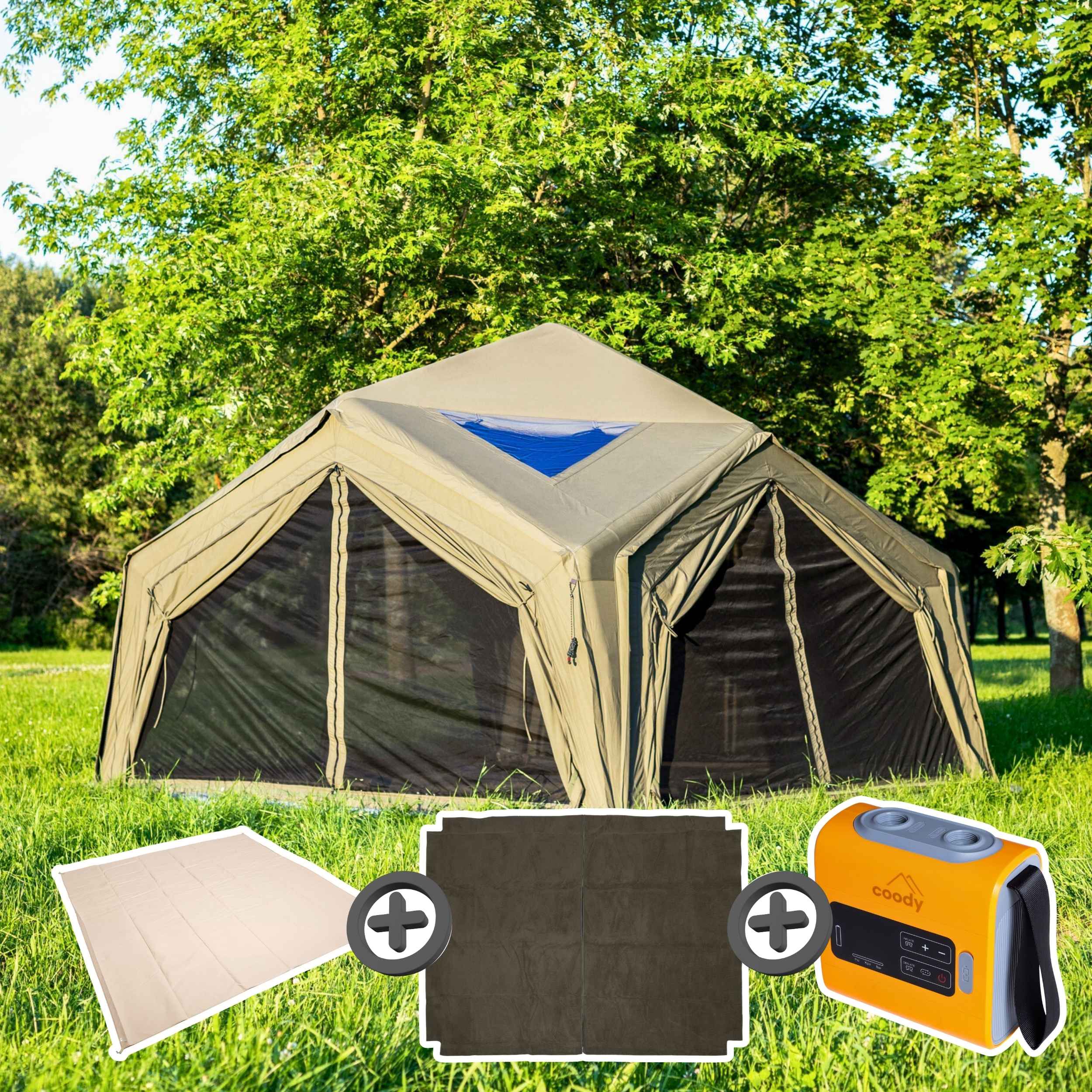 Coody Hub Forest Green (2-6 person) + Ground Sheet PVC + Carpet Coody Hub + Electric Pump