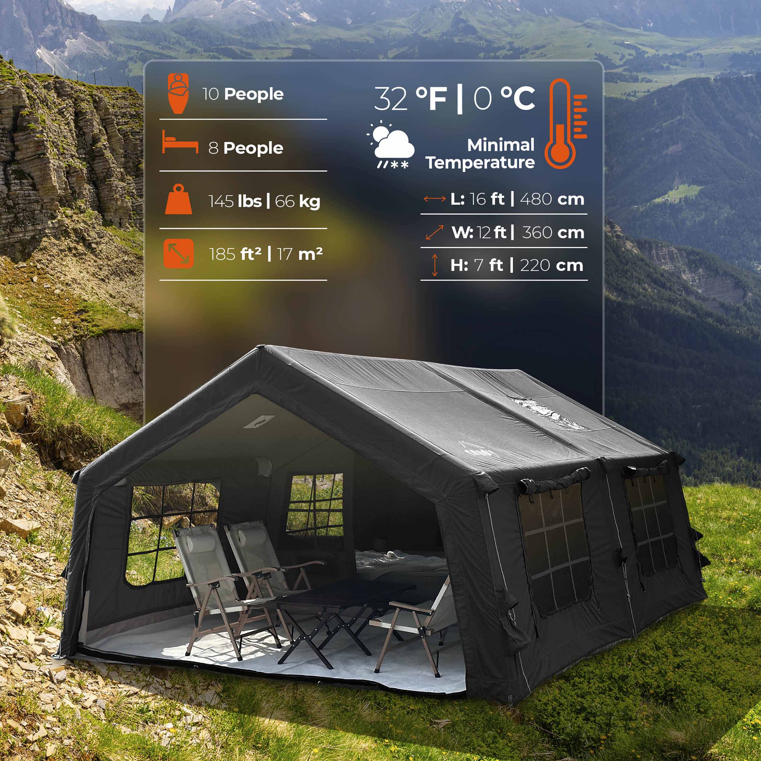 Coody 17.2 (Koala-7) Black Inflatable Tent House for Camping (2-10 person) | Backcountry Sportsman