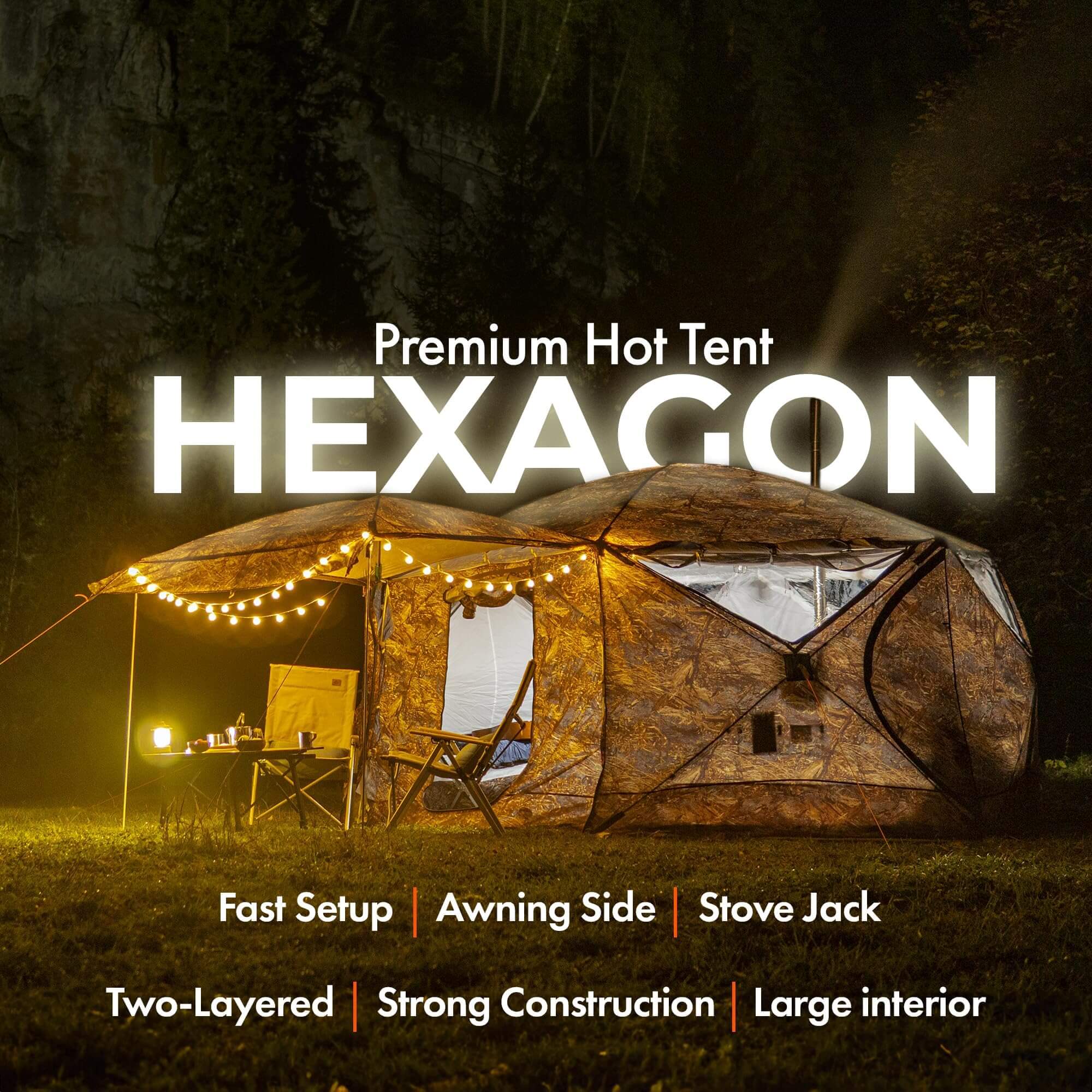 RBM All-Seasons tent  Hexagon for 2-9 person + Wood Stove Caminus M + Three-Layer Floor | Backcountry Sportsman