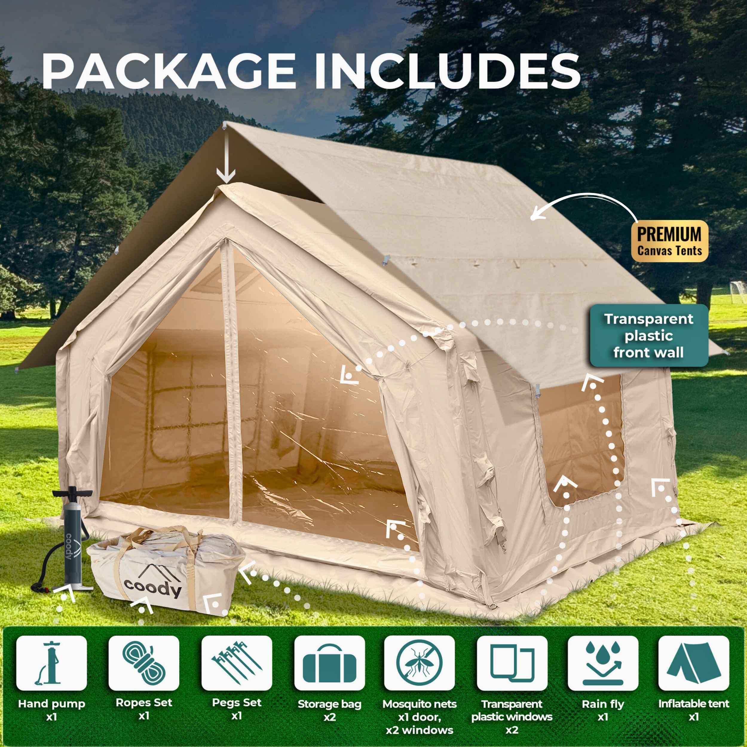 Coody 10.0 Beige+Ground Sheet PVC+Carpet+Electric Pump