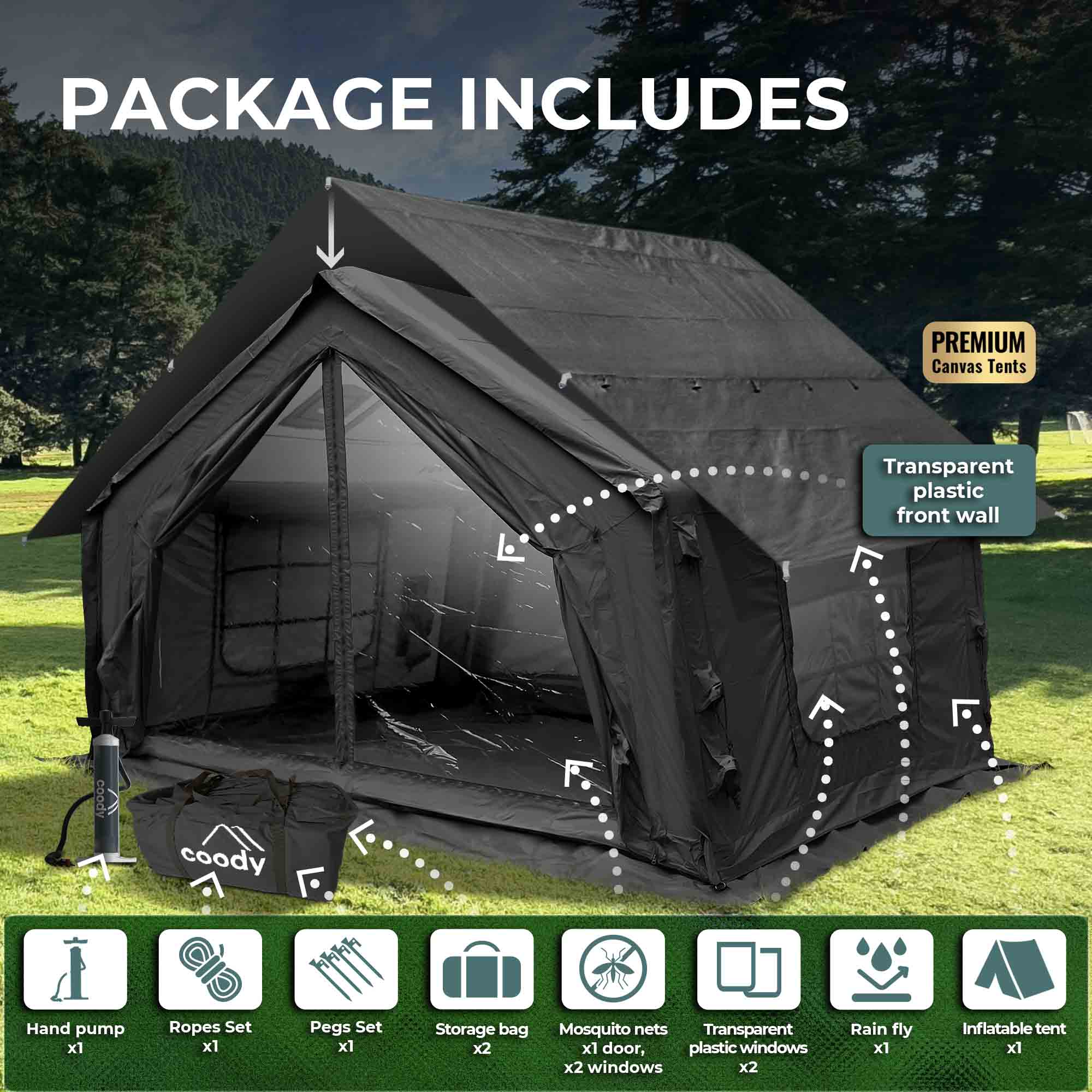 Coody 10 Black Inflatable Tent House for Camping (2-4 person) | Backcountry Sportsman