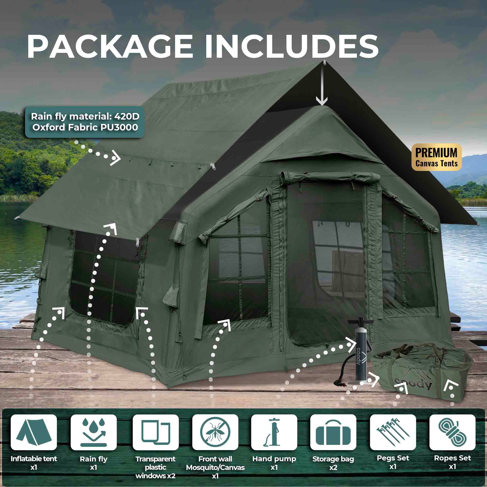 Coody 8.0 Forest Green - Inflatable Tent House for Camping 1-4 person | Backcountry Sportsman