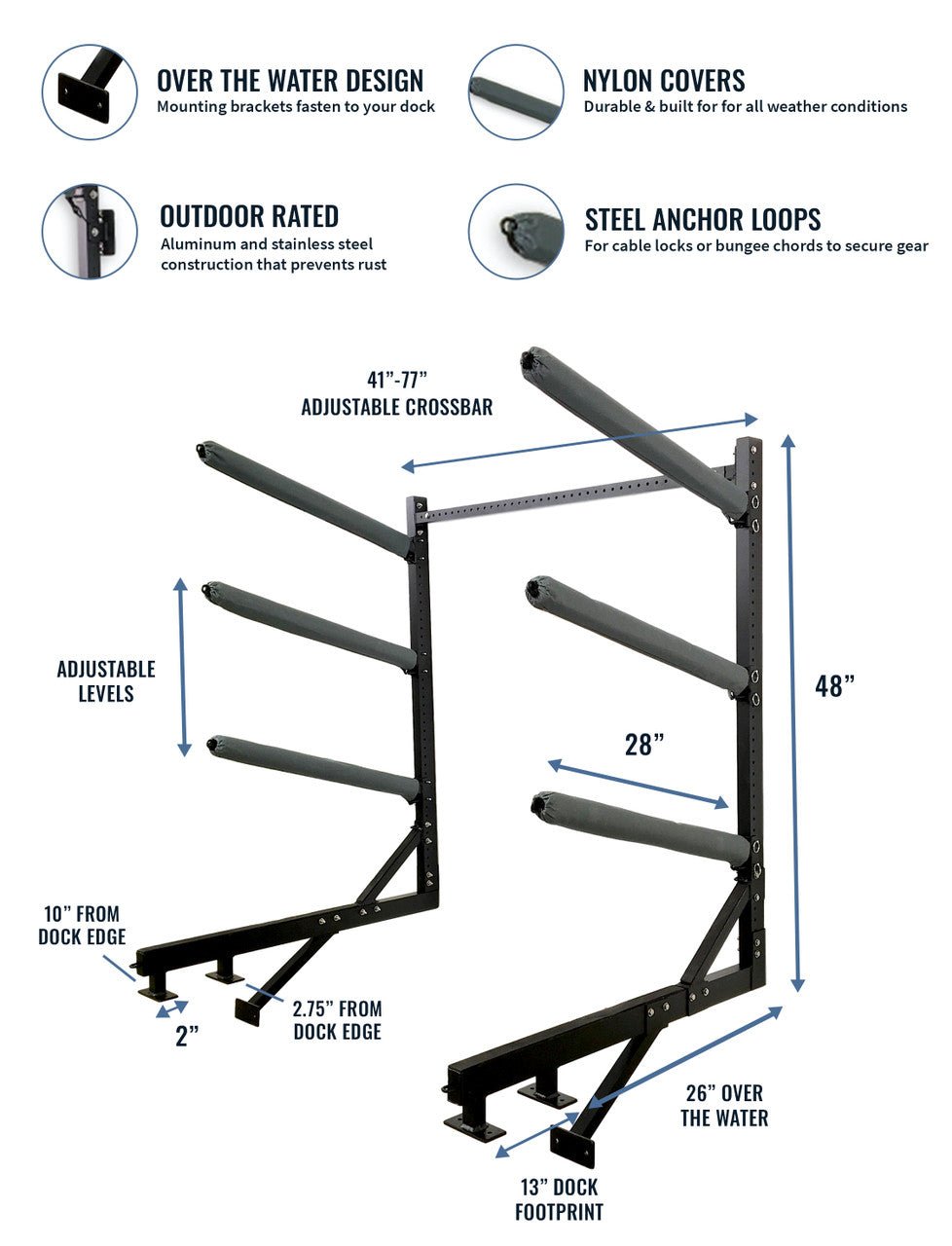 Chesapeake Kayak Storage | Adjustable Dock Rack | Over The Water | 4 Levels | Backcountry Sportsman