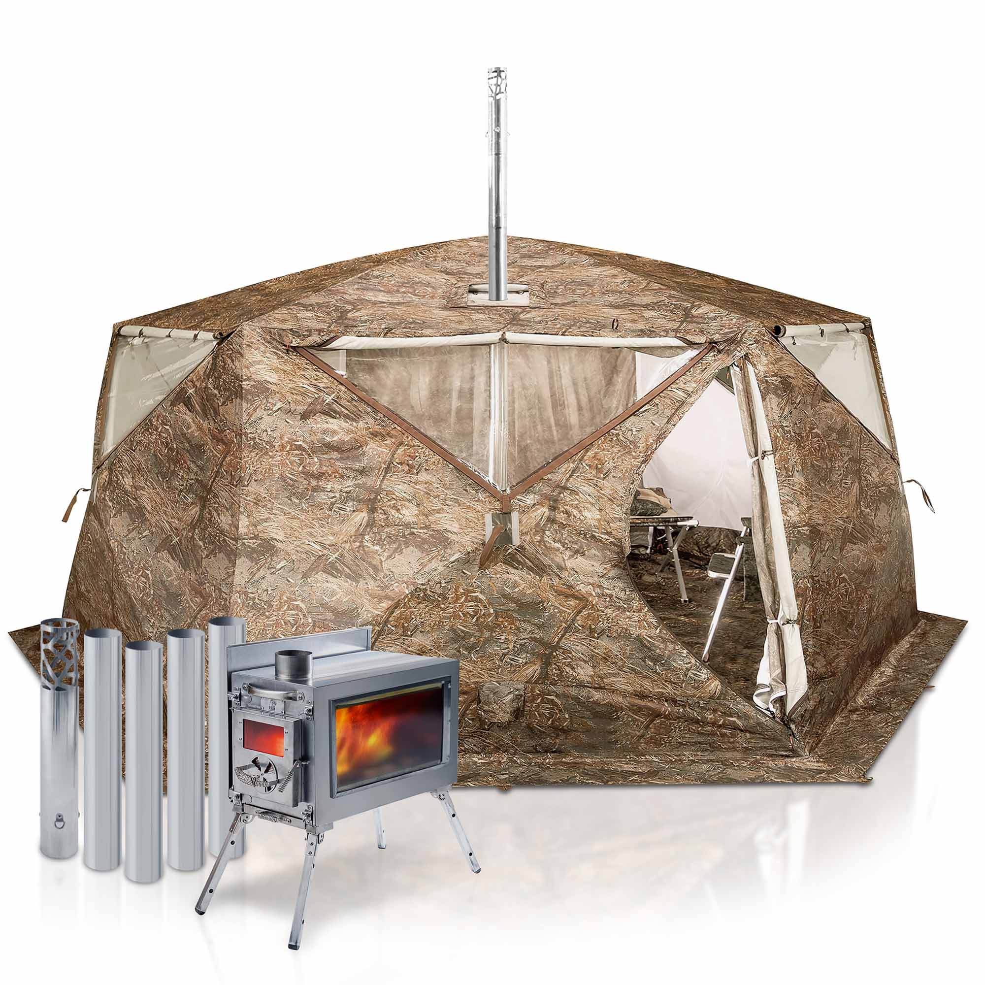 RBM All-Seasons tent  Hexagon for 2-9 person + Wood Stove Caminus M | Backcountry Sportsman