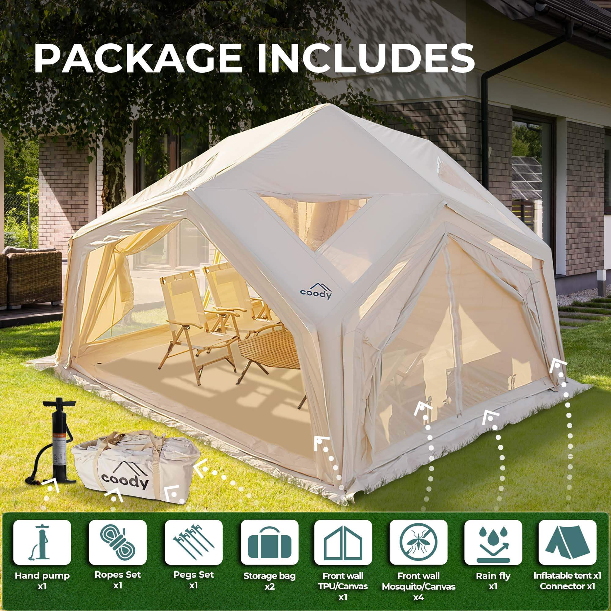 Coody | RBM Hub Shelter Inflatable Tent for 2-6 Person (Beige) | Backcountry Sportsman