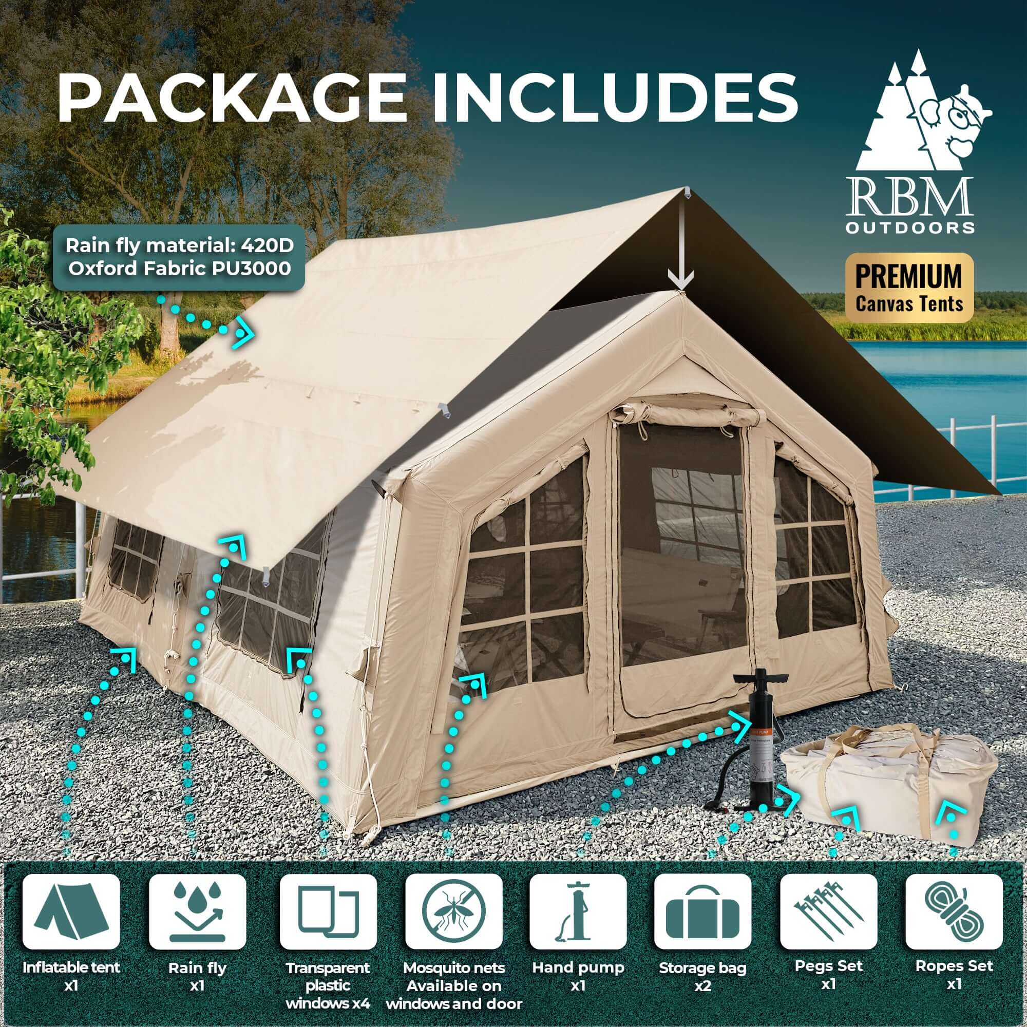 Coody 13.6 (Koala-5) Beige Inflatable Tent House for Camping (2-8 person) | Backcountry Sportsman