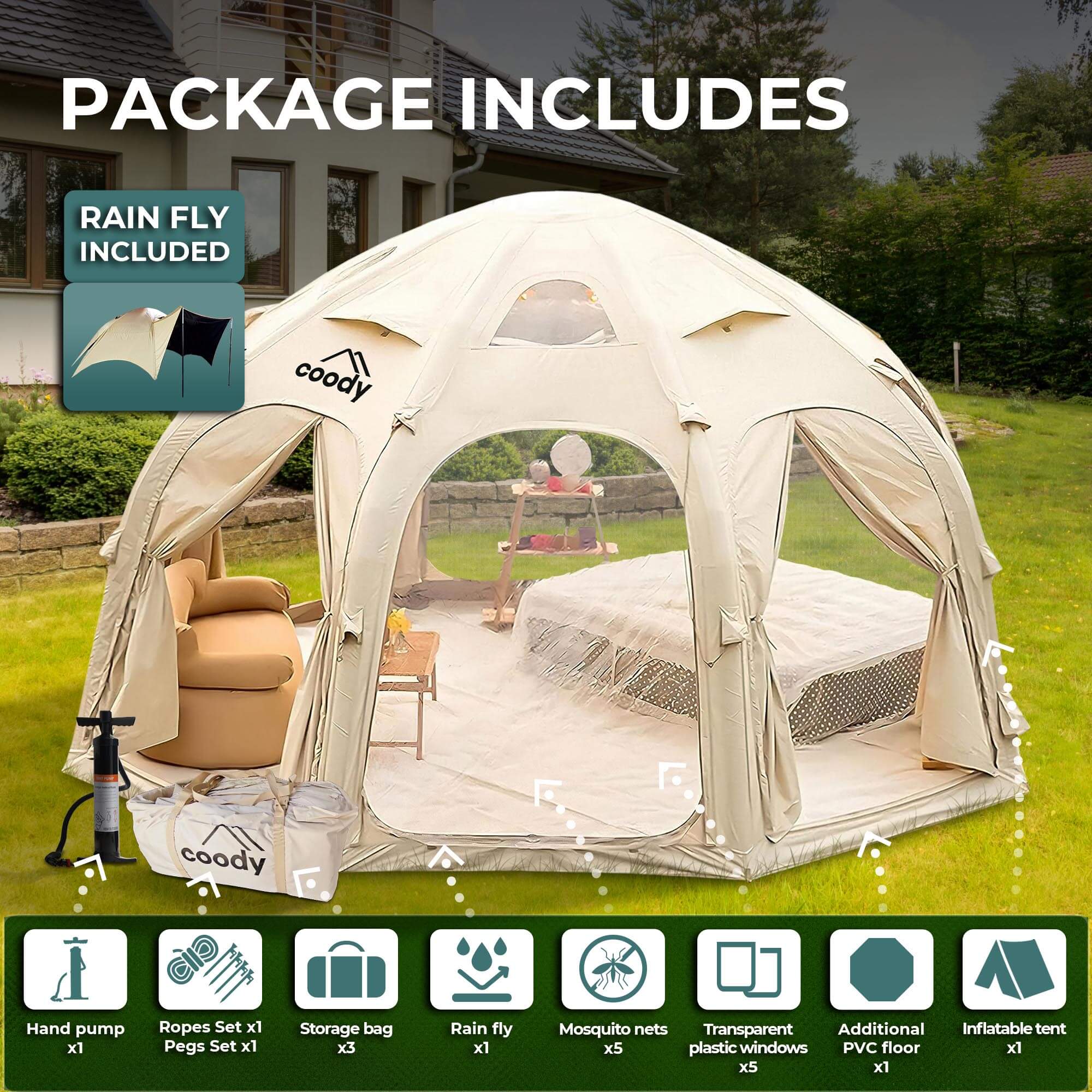 Coody Aurora Dome | RBM Outdoors Inflatable tent Octopus Beige for 2-4 person | Backcountry Sportsman