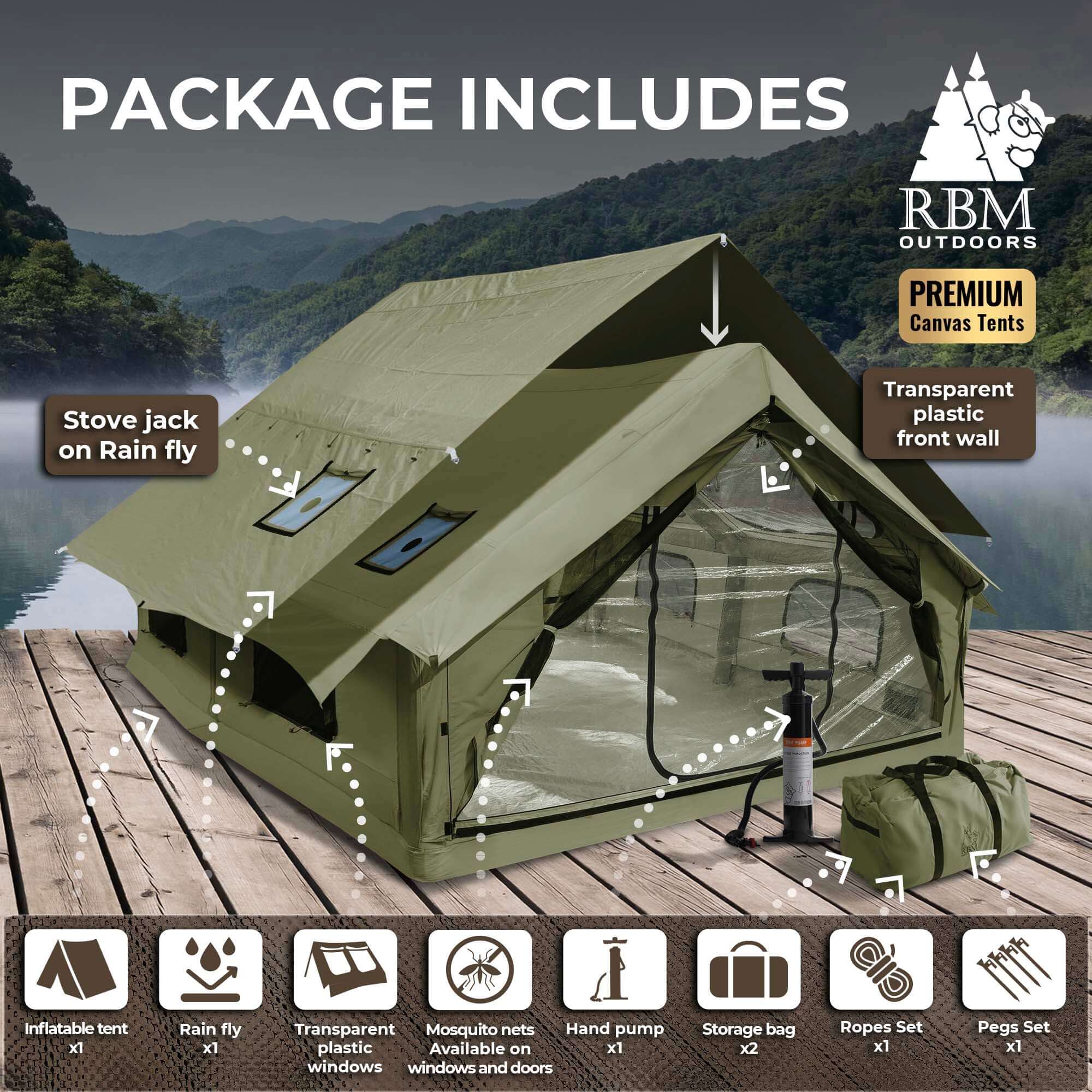 RBM Inflatable tent  Panda Large Forest Green for 2-6 person | Backcountry Sportsman