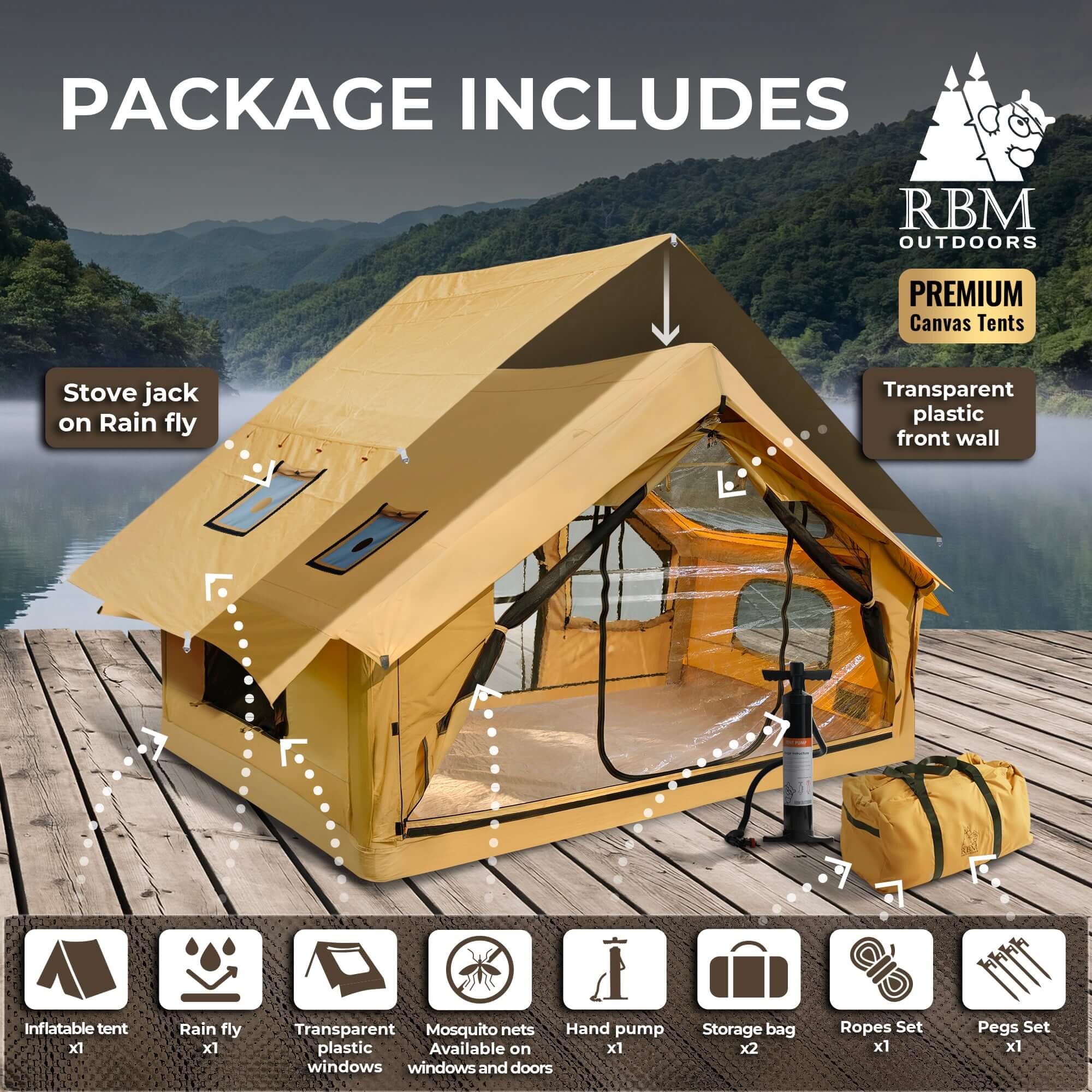 RBM Inflatable tent  Panda Medium Sunny Beige for 1-4 person | Backcountry Sportsman