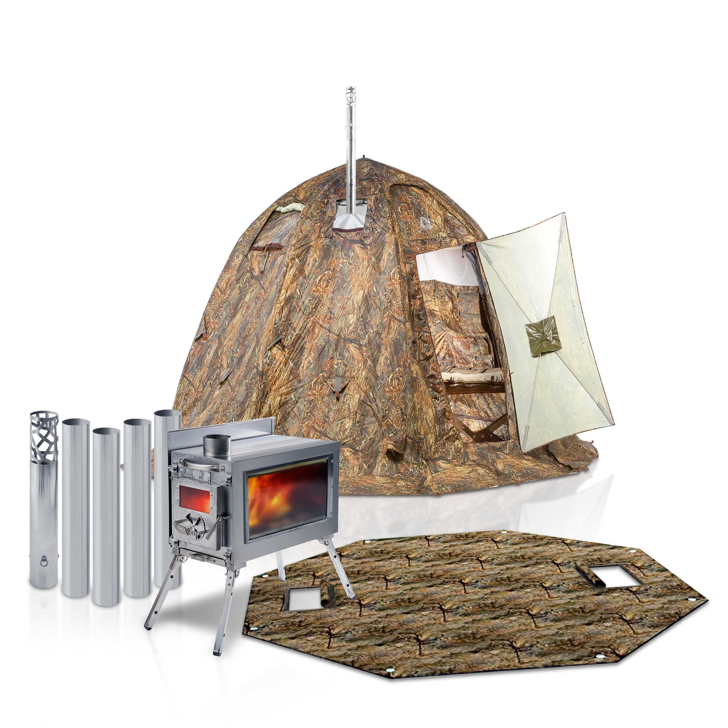 RBM All-Seasons tent  UP-2 mini for 1-3 person + Wood Stove Caminus S + Three-Layer Floor | Backcountry Sportsman