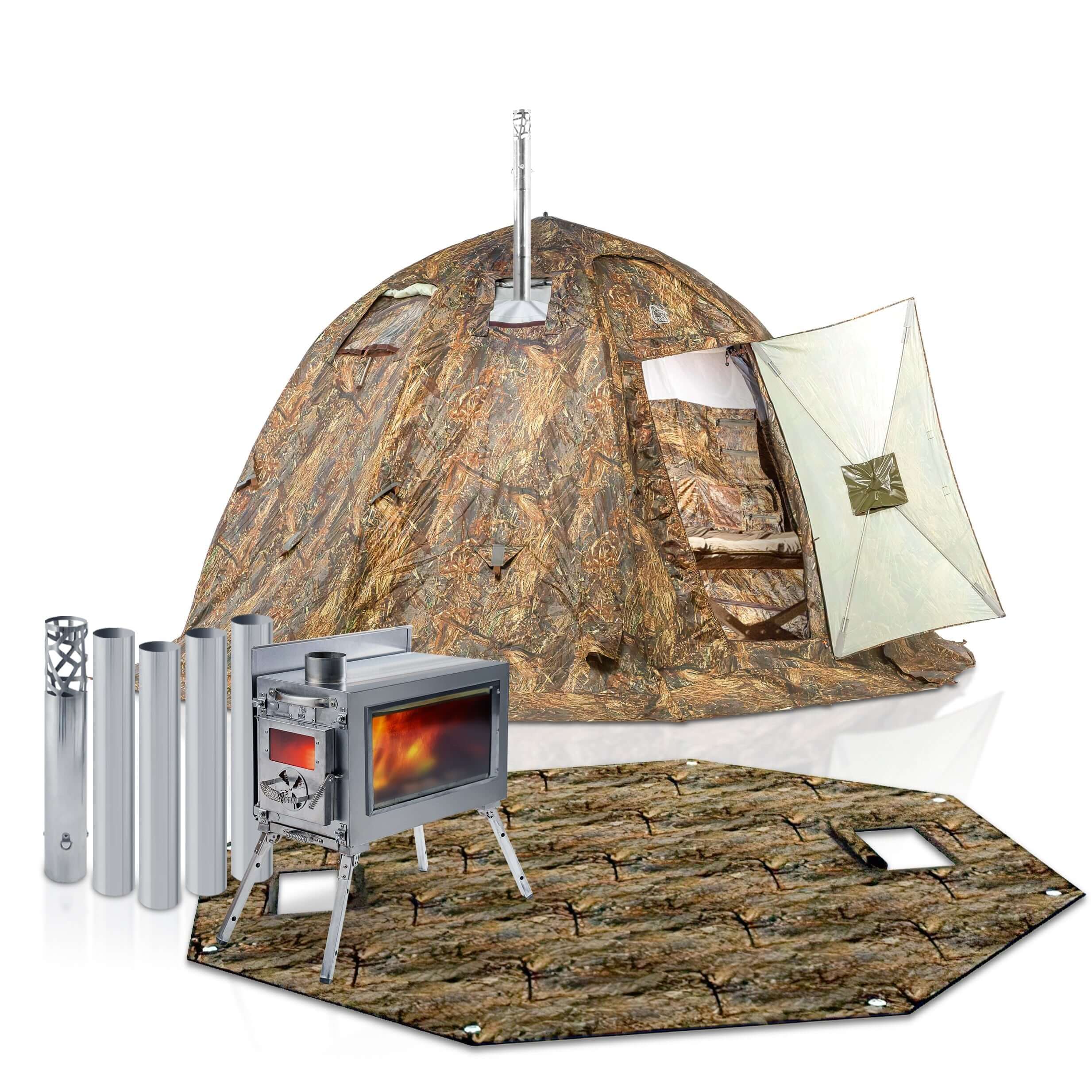 RBM All-Seasons tent  UP-2 for 2-4 person + Wood Stove Caminus M + Three-Layer Floor | Backcountry Sportsman