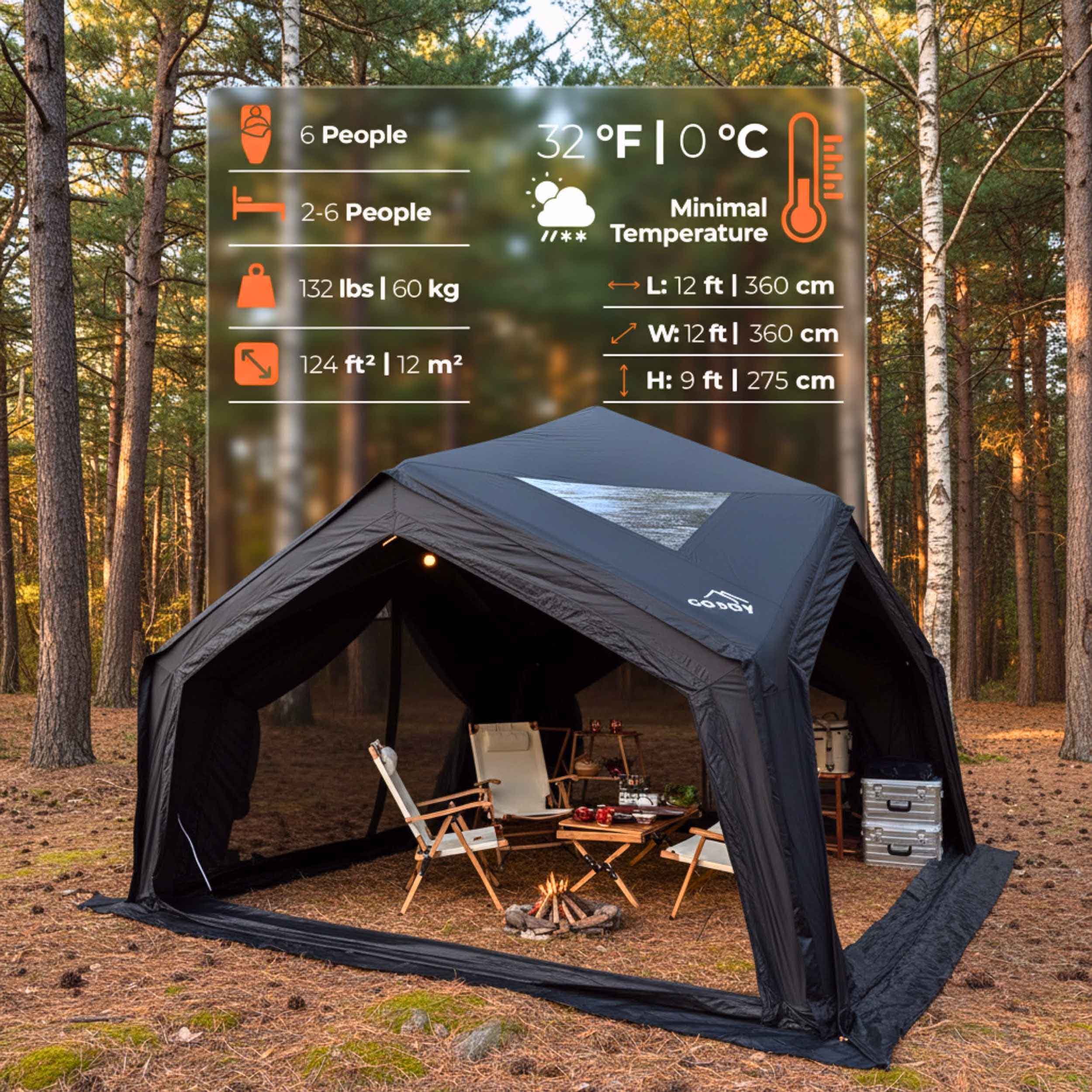 Coody | RBM Hub Shelter Inflatable Tent for 2-6 Person (Black) | Backcountry Sportsman